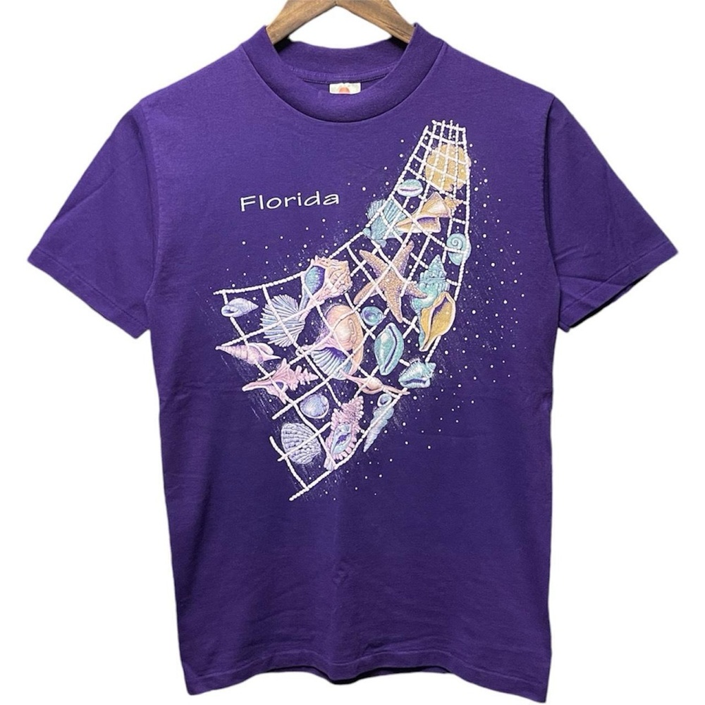 vintage 80s or 90s Florida seashells and net front graphic short sleeve T-shirt